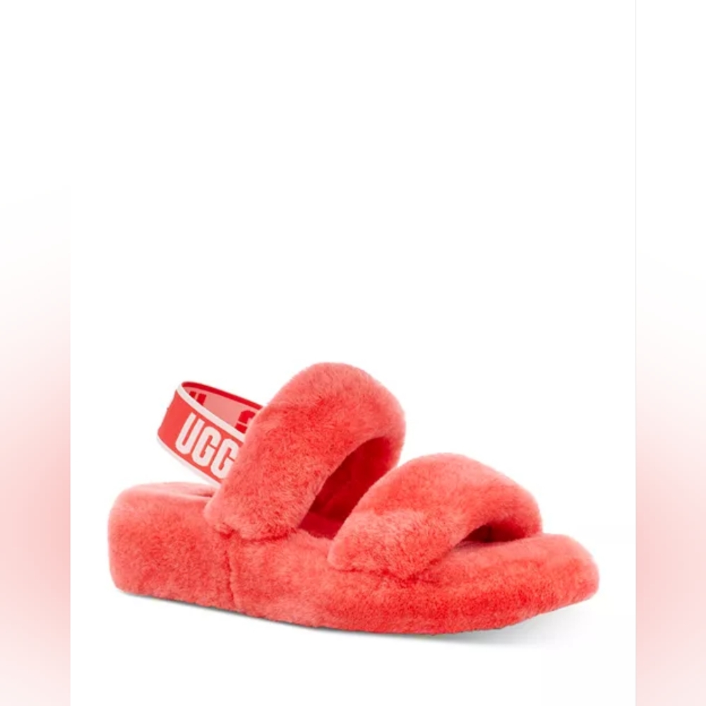 UGG Pop Coral Oh Yeah Shearling Slingback Slides